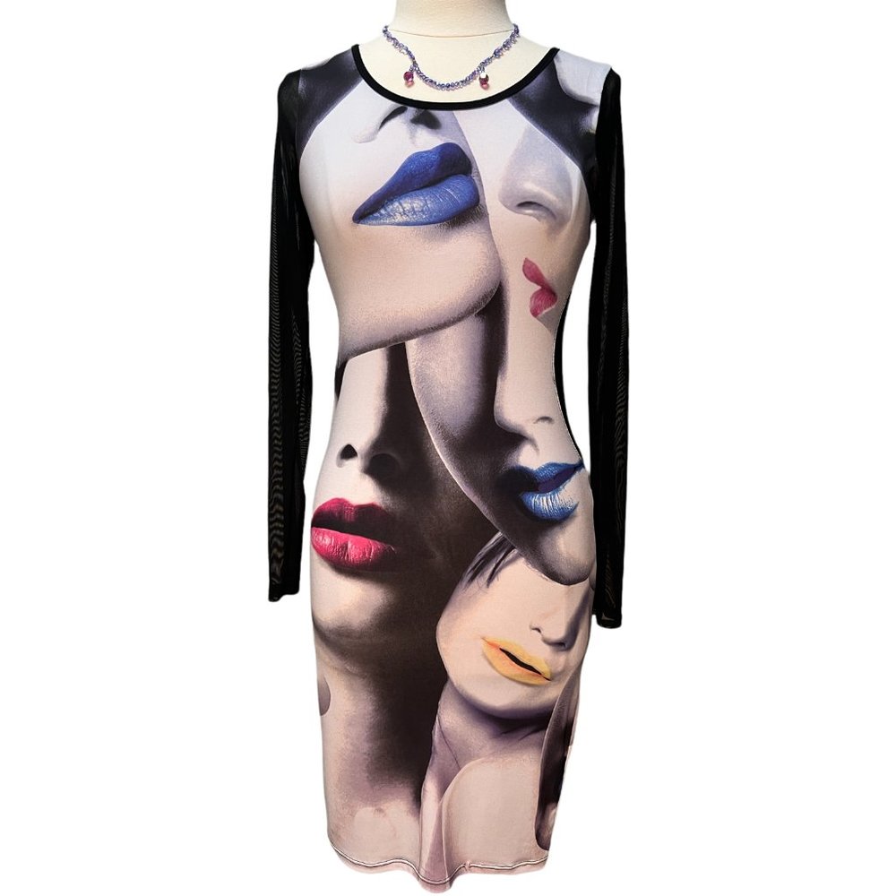 Graphic print lips midi dress